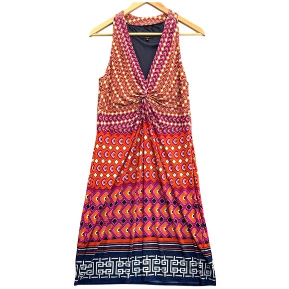 Laundry by Shelli Segal Orange Pink Geometric Sleeveless Halter Dress Women 10 - Picture 1 of 11